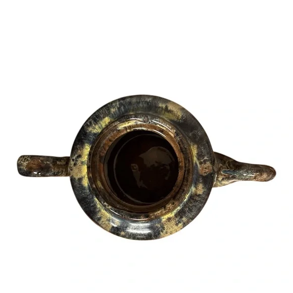 Vintage A.L.B. England Drip Glaze Teapot Brown Blue‎ Mid Century English Pottery - Picture 3 of 7